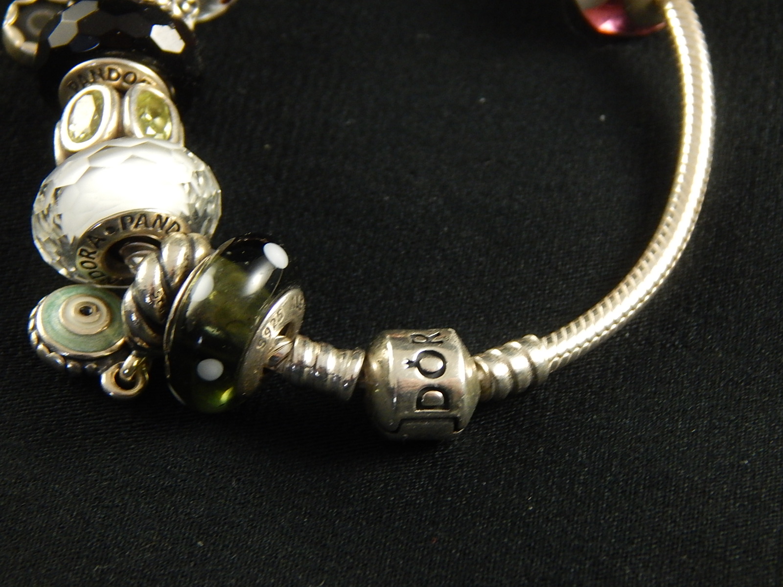 Sterling Silver Pandora Charm Bracelet and Charms