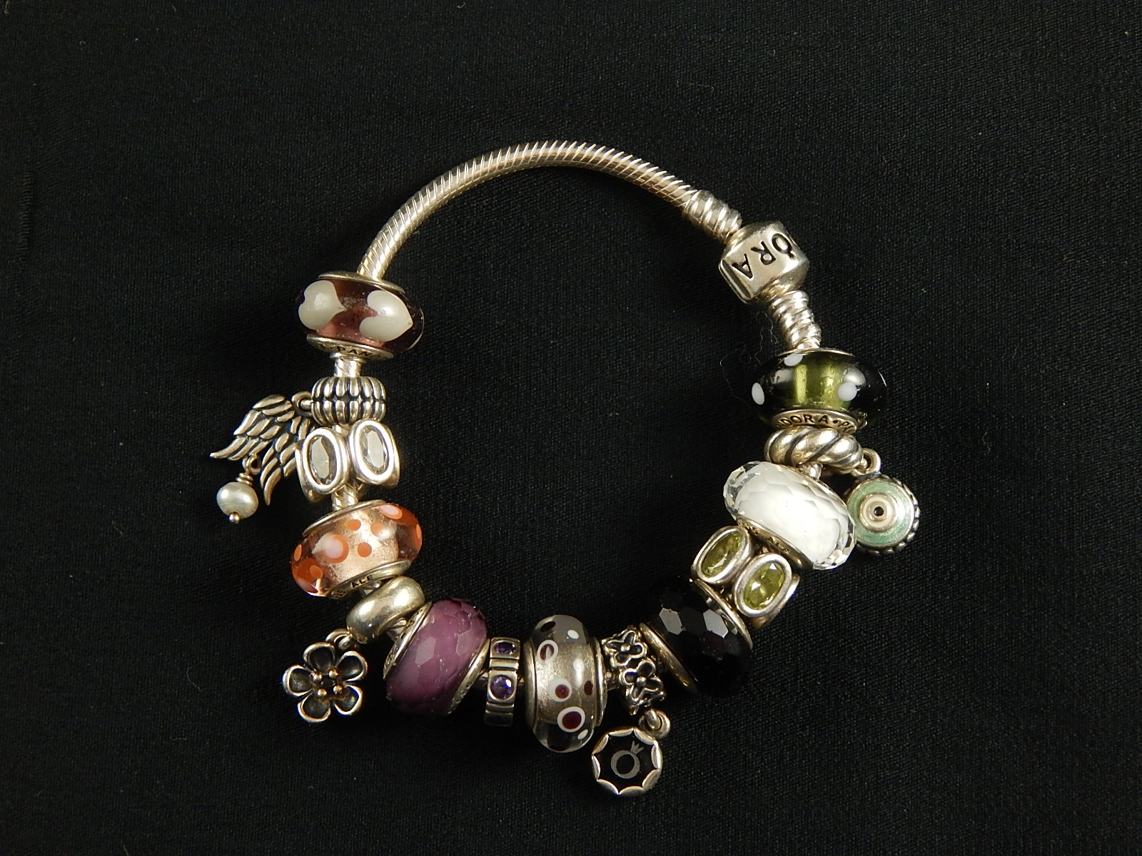 Sterling Silver Pandora Charm Bracelet and Charms