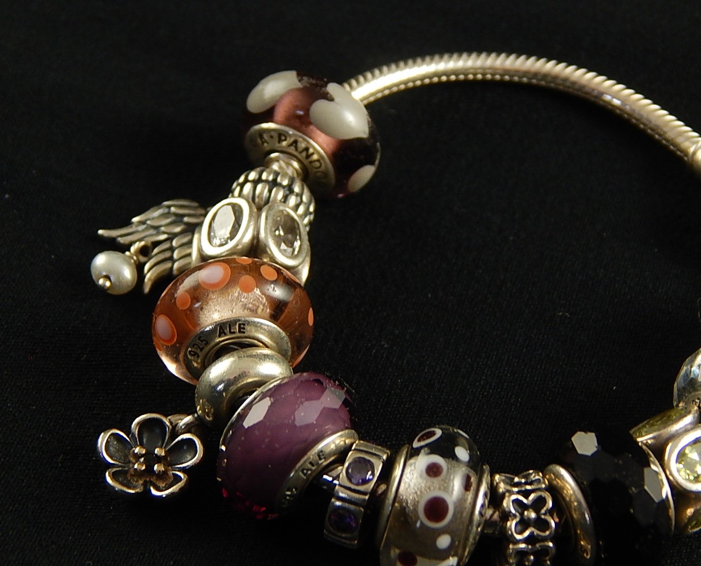 Sterling Silver Pandora Charm Bracelet and Charms