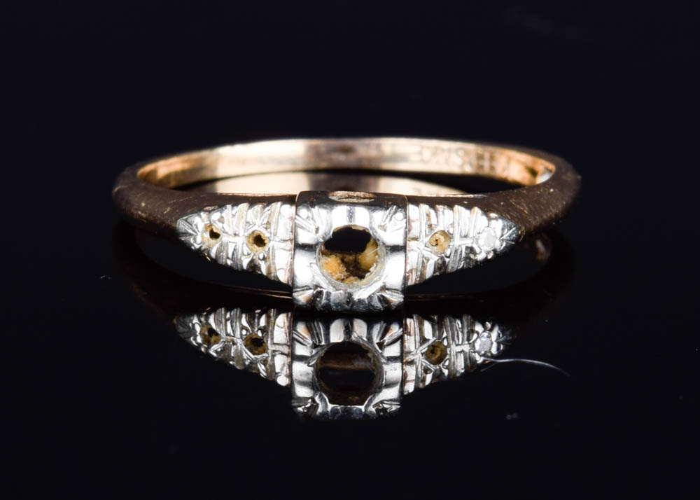 14K Gold Ring Setting with One Small Diamond