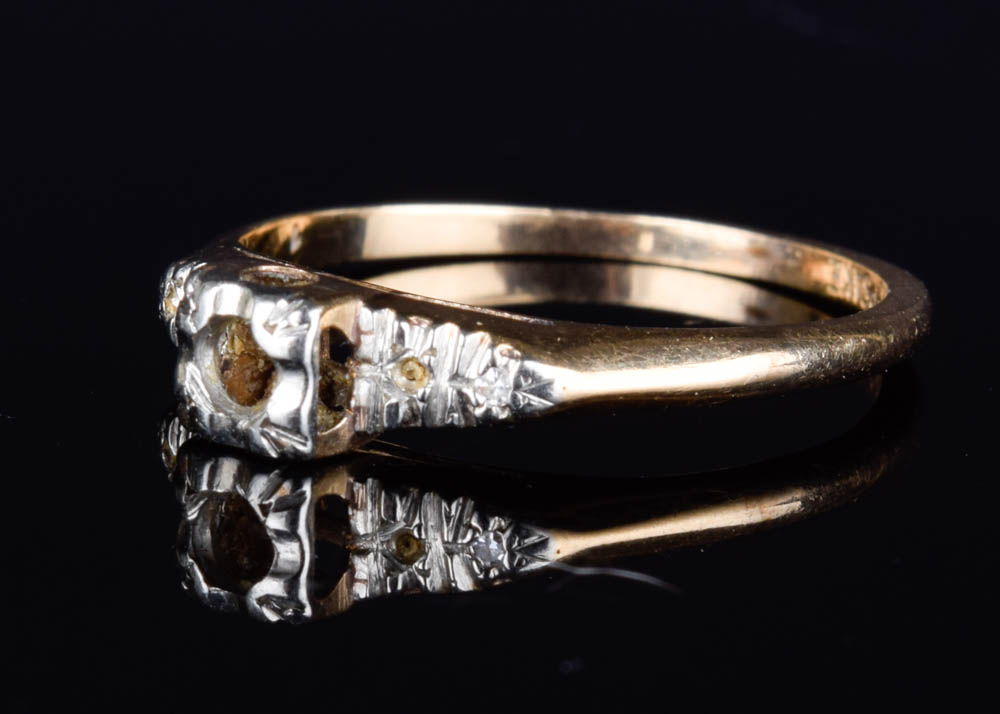 14K Gold Ring Setting with One Small Diamond
