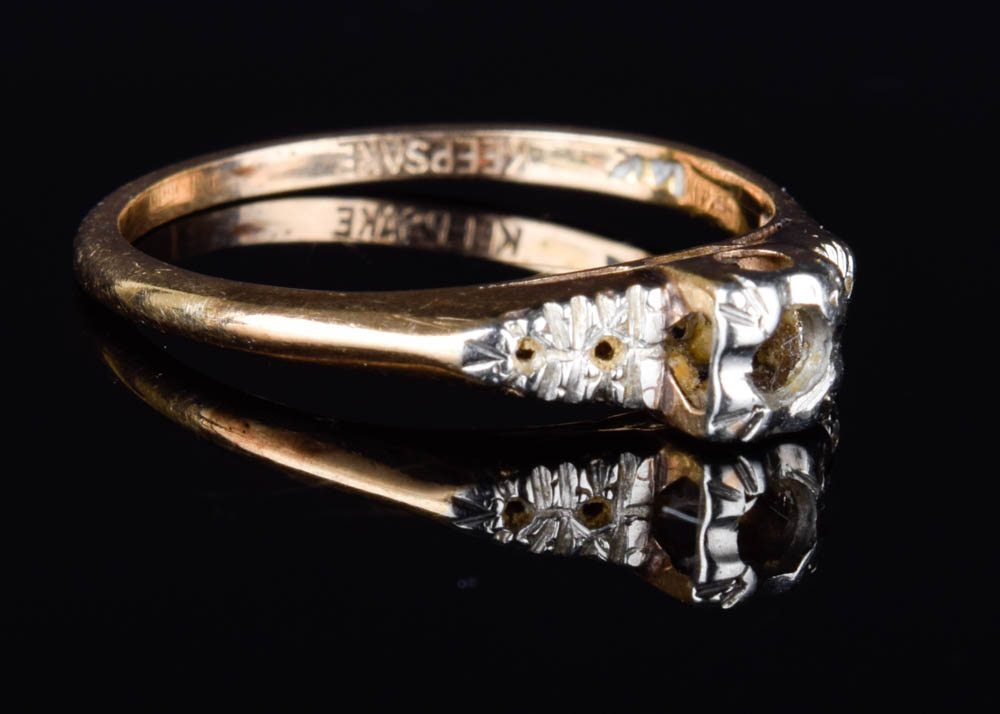 14K Gold Ring Setting with One Small Diamond