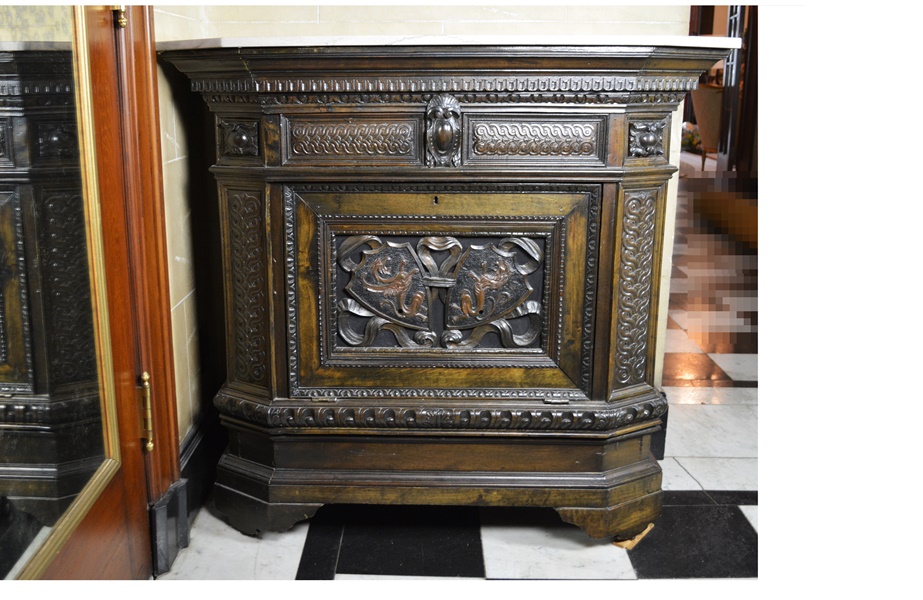 Antique Elizabethan Style Ornately Carved Low Cupboard