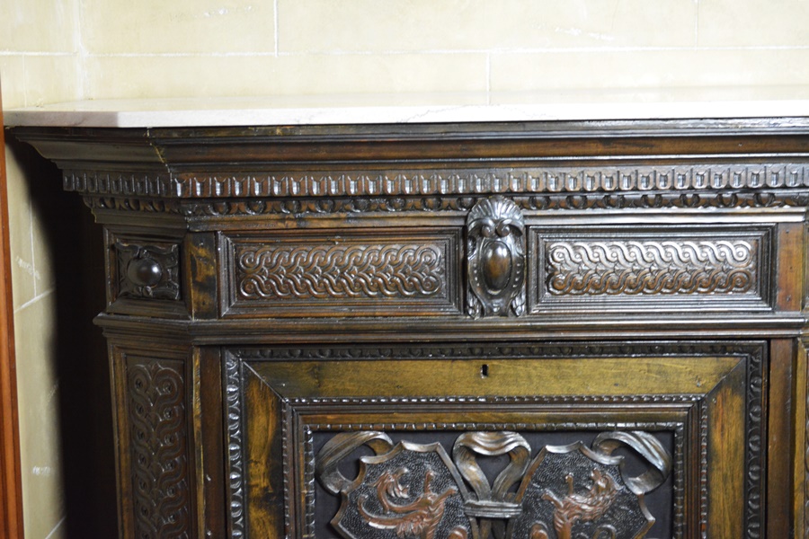 Antique Elizabethan Style Ornately Carved Low Cupboard