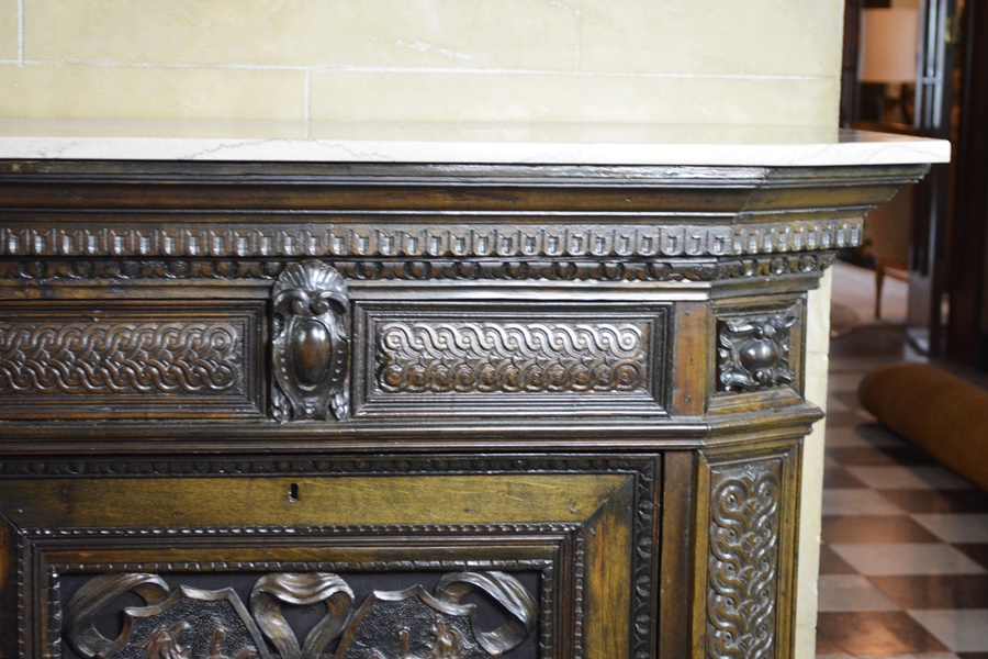 Antique Elizabethan Style Ornately Carved Low Cupboard