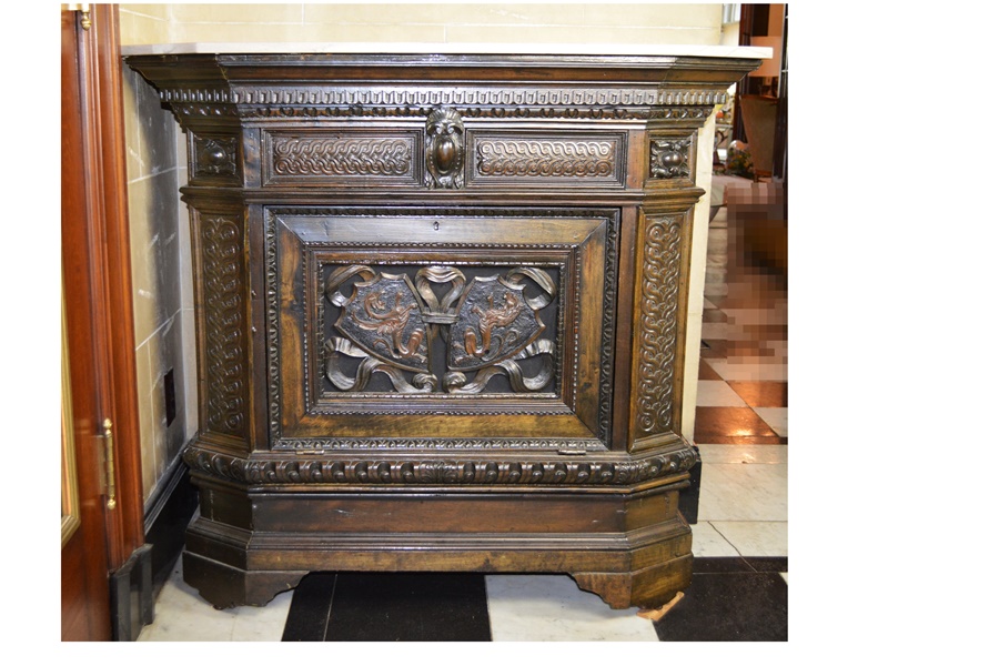 Antique Elizabethan Style Ornately Carved Low Cupboard