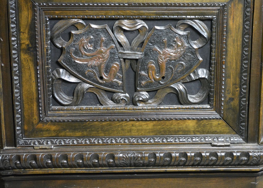 Antique Elizabethan Style Ornately Carved Low Cupboard