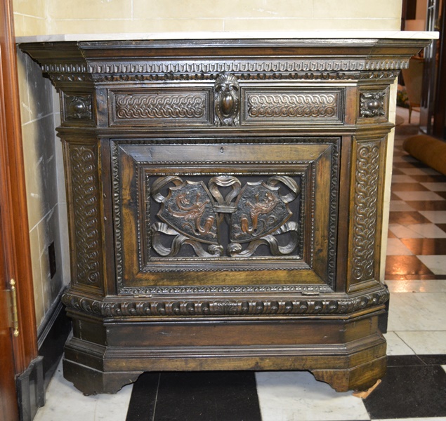 Antique Elizabethan Style Ornately Carved Low Cupboard