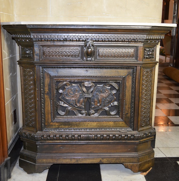 Antique Elizabethan Style Ornately Carved Low Cupboard