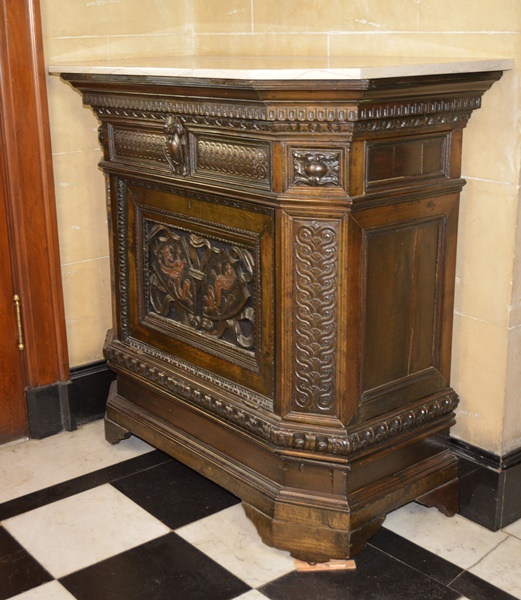Antique Elizabethan Style Ornately Carved Low Cupboard