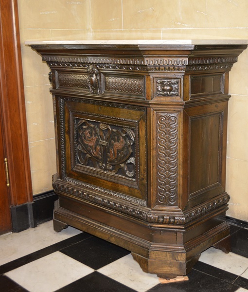 Antique Elizabethan Style Ornately Carved Low Cupboard