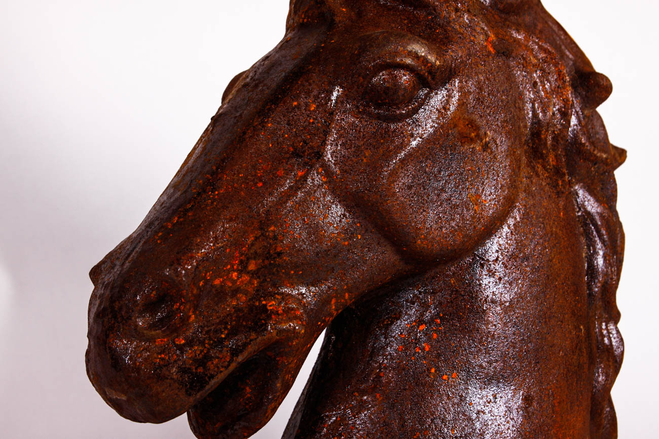 Weathered Cast Iron Horse Head Statue