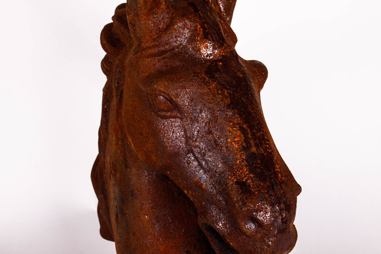 Weathered Cast Iron Horse Head Statue