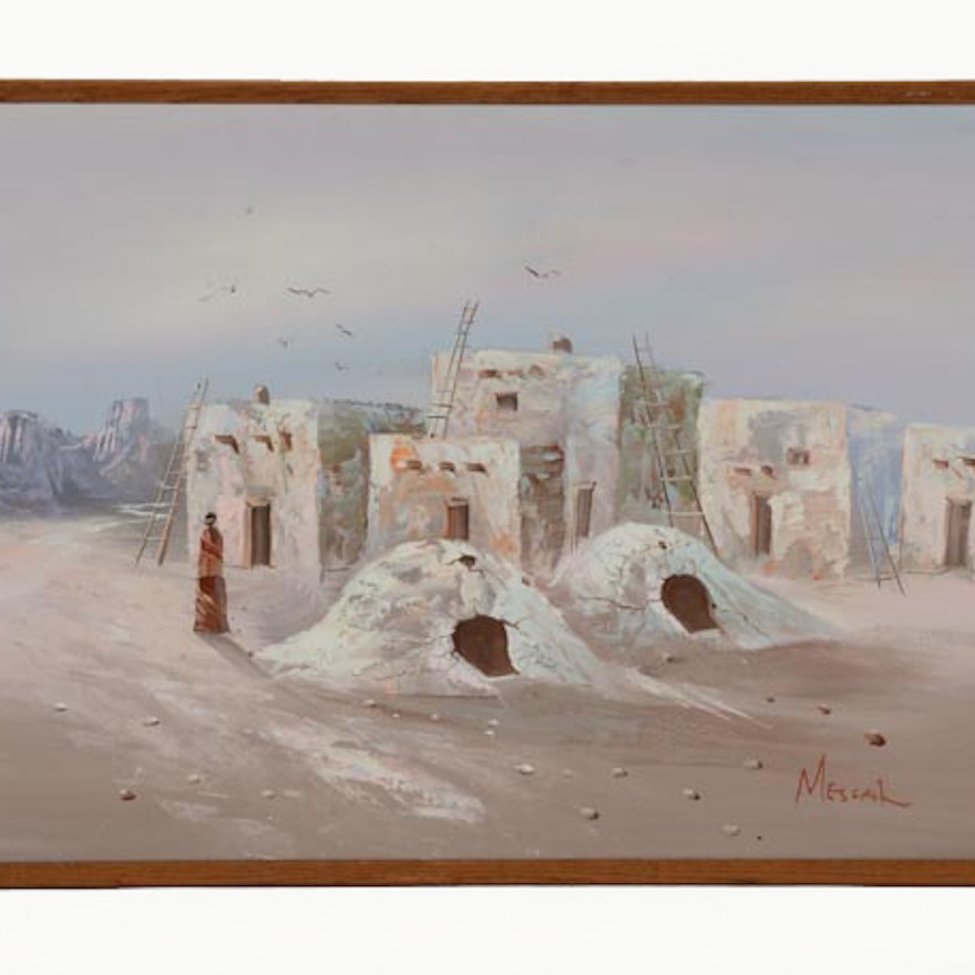 K. Mescal Mid-Century Oil on Canvas Southwest Scene