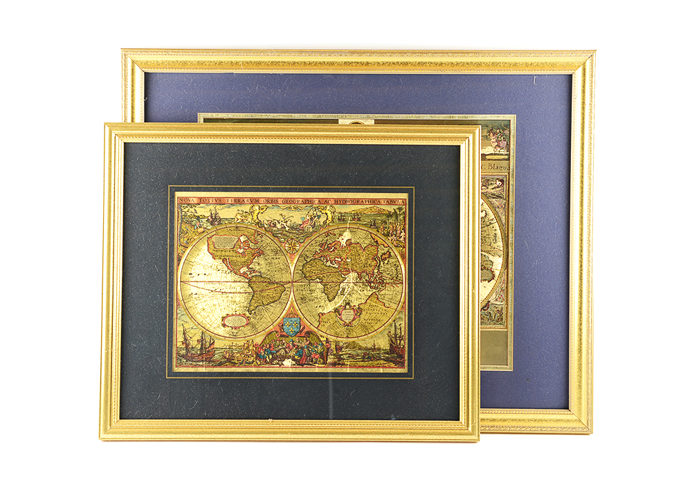 Framed Gold Foil Blaeu Map Pair