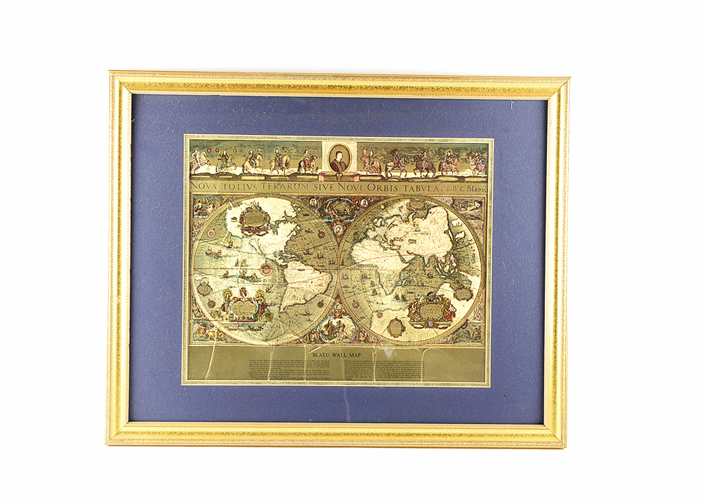 Framed Gold Foil Blaeu Map Pair