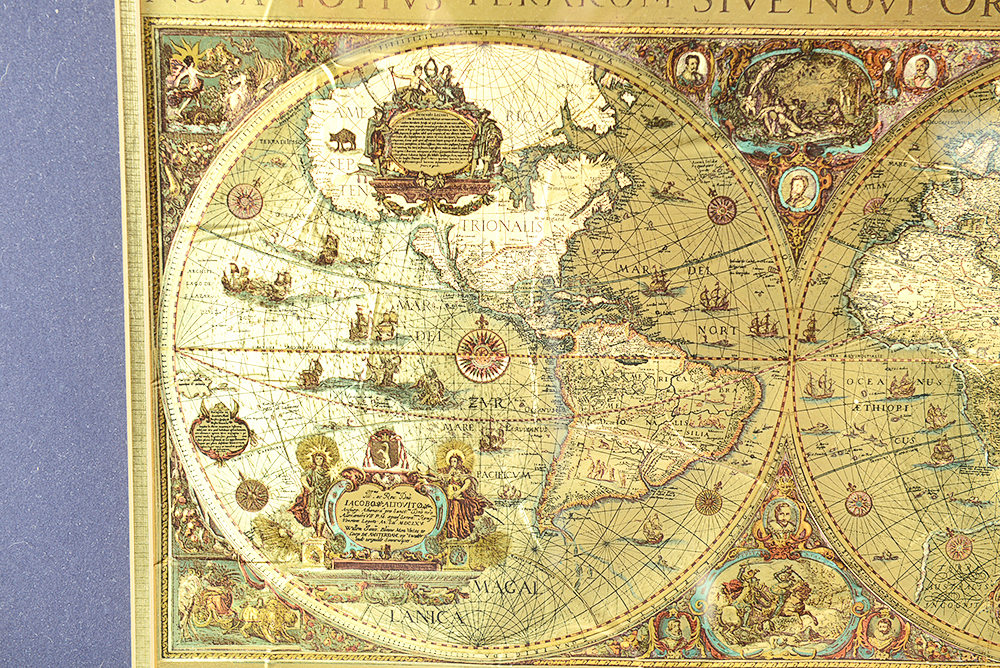Framed Gold Foil Blaeu Map Pair