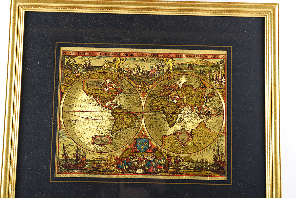 Framed Gold Foil Blaeu Map Pair