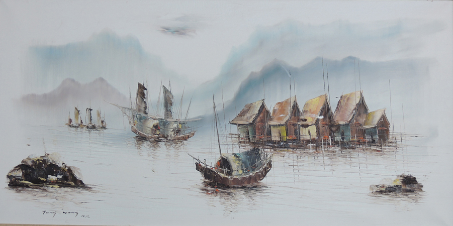 Signed Tony Wong Original Oil on Canvas