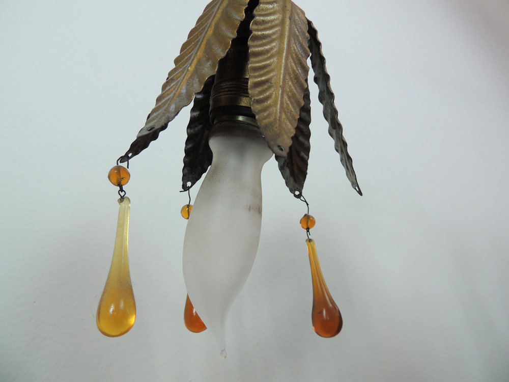 Vintage Cast Metal Lamp with Native American Motifs and Slag Glass Inserts