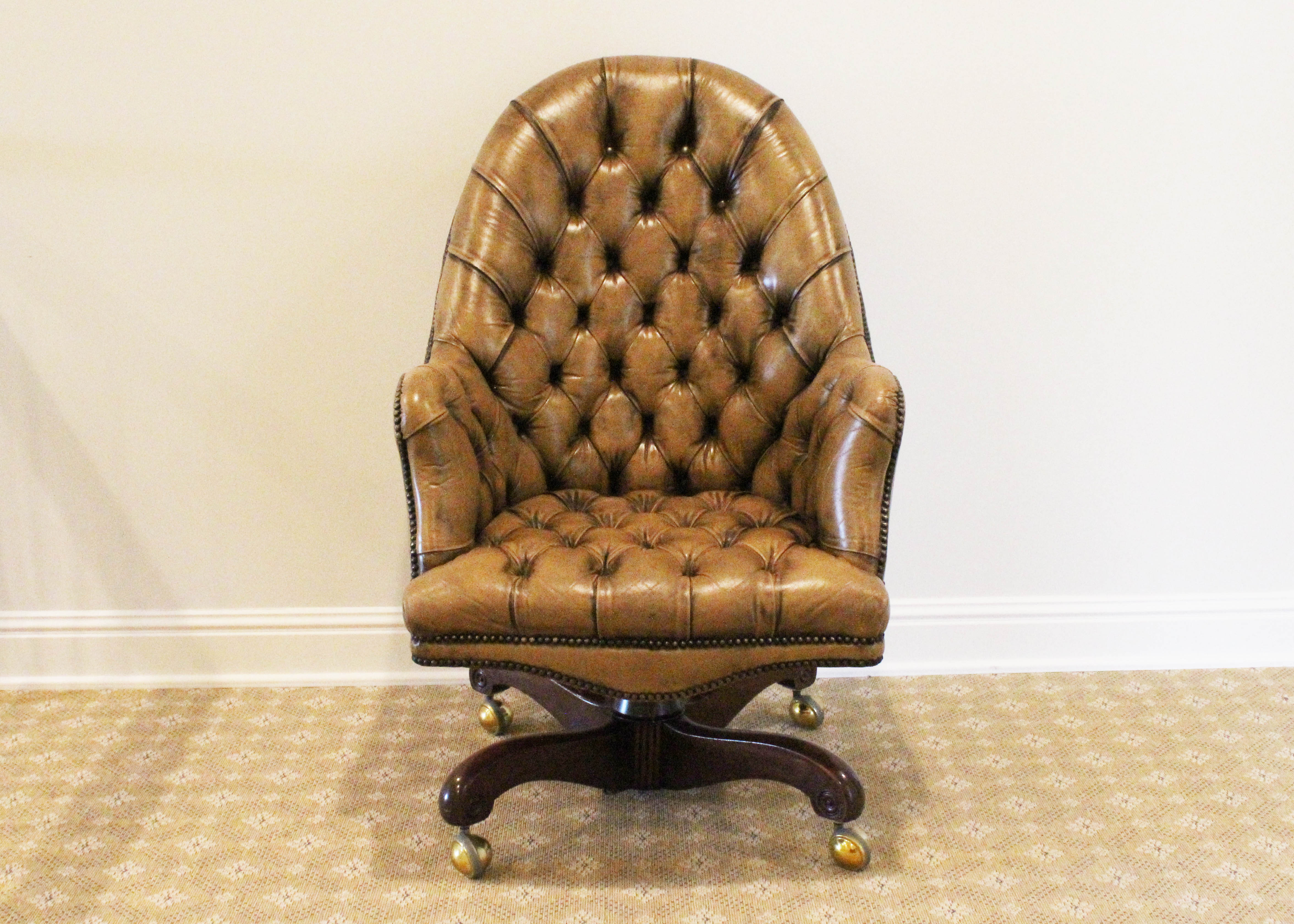 Yellow Leather Kittinger Chair on Casters
