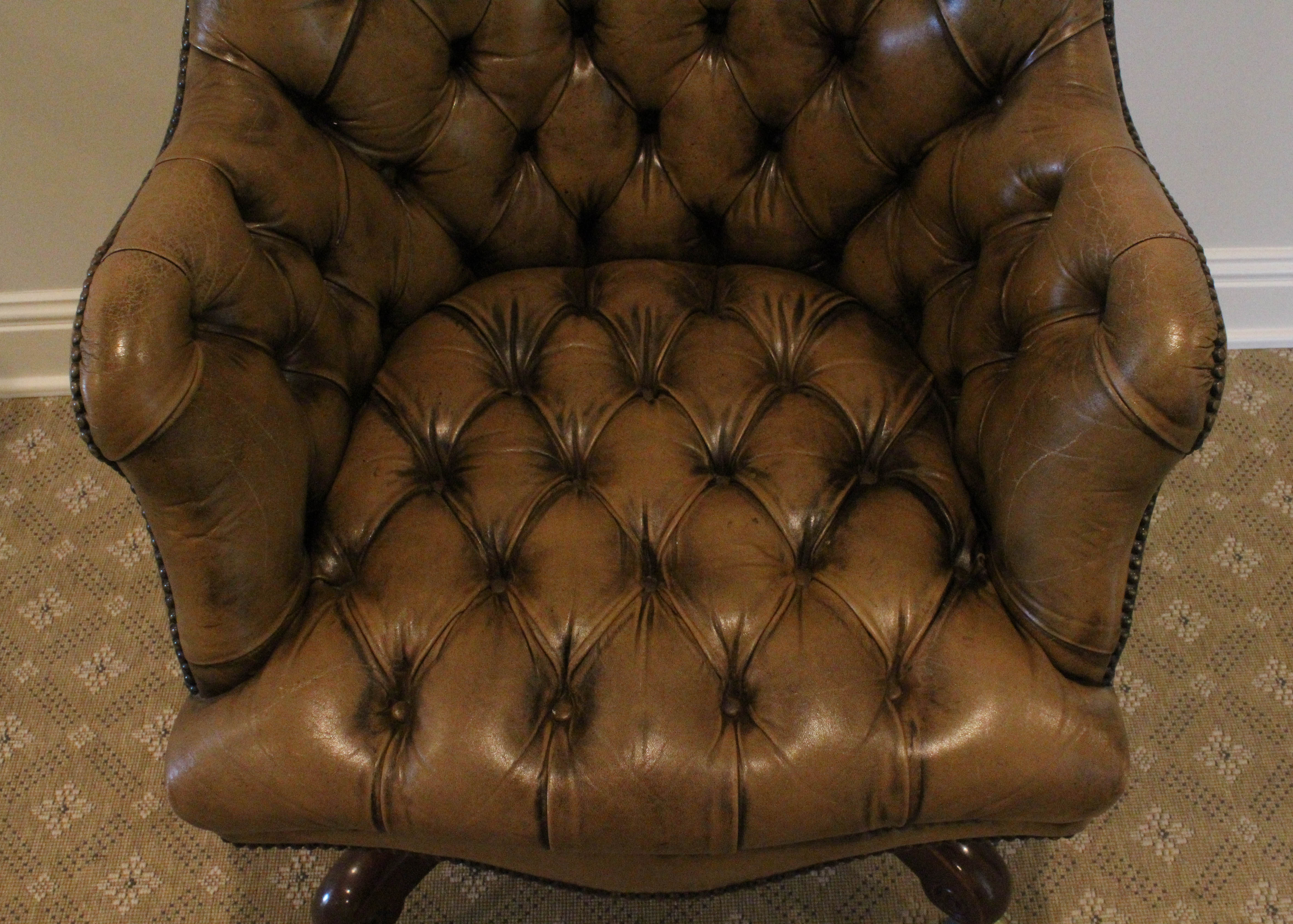 Yellow Leather Kittinger Chair on Casters