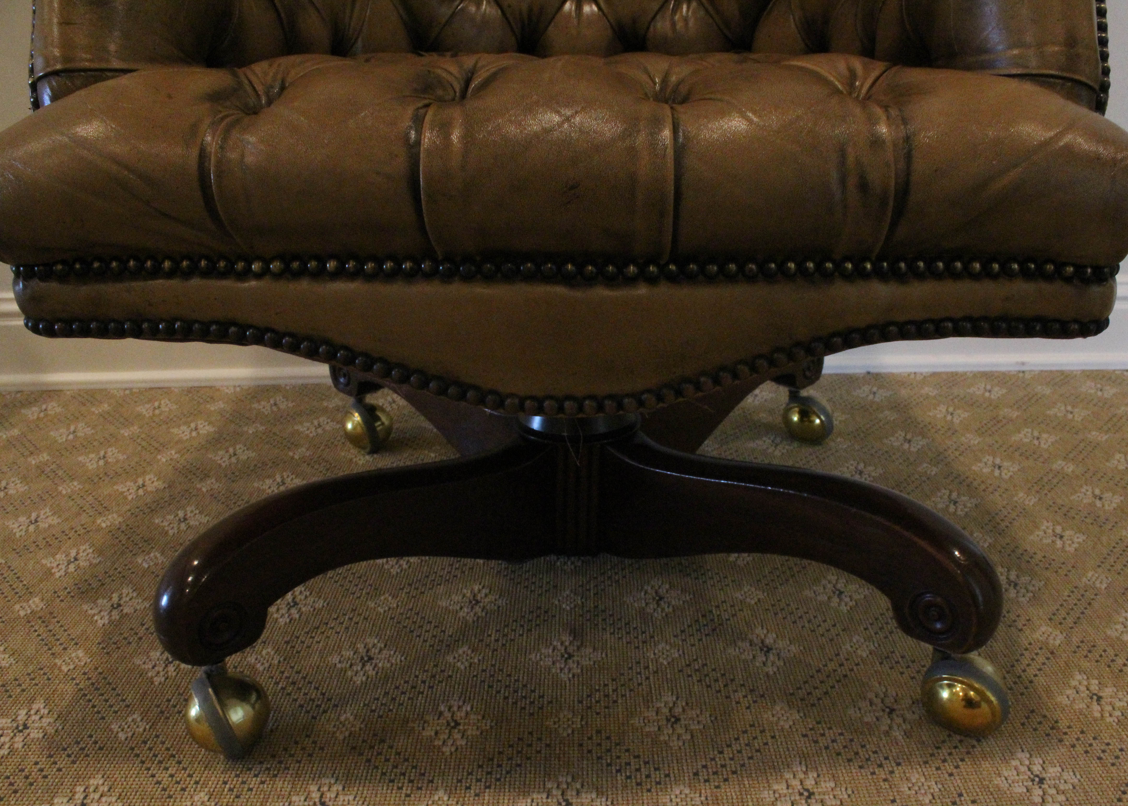 Yellow Leather Kittinger Chair on Casters