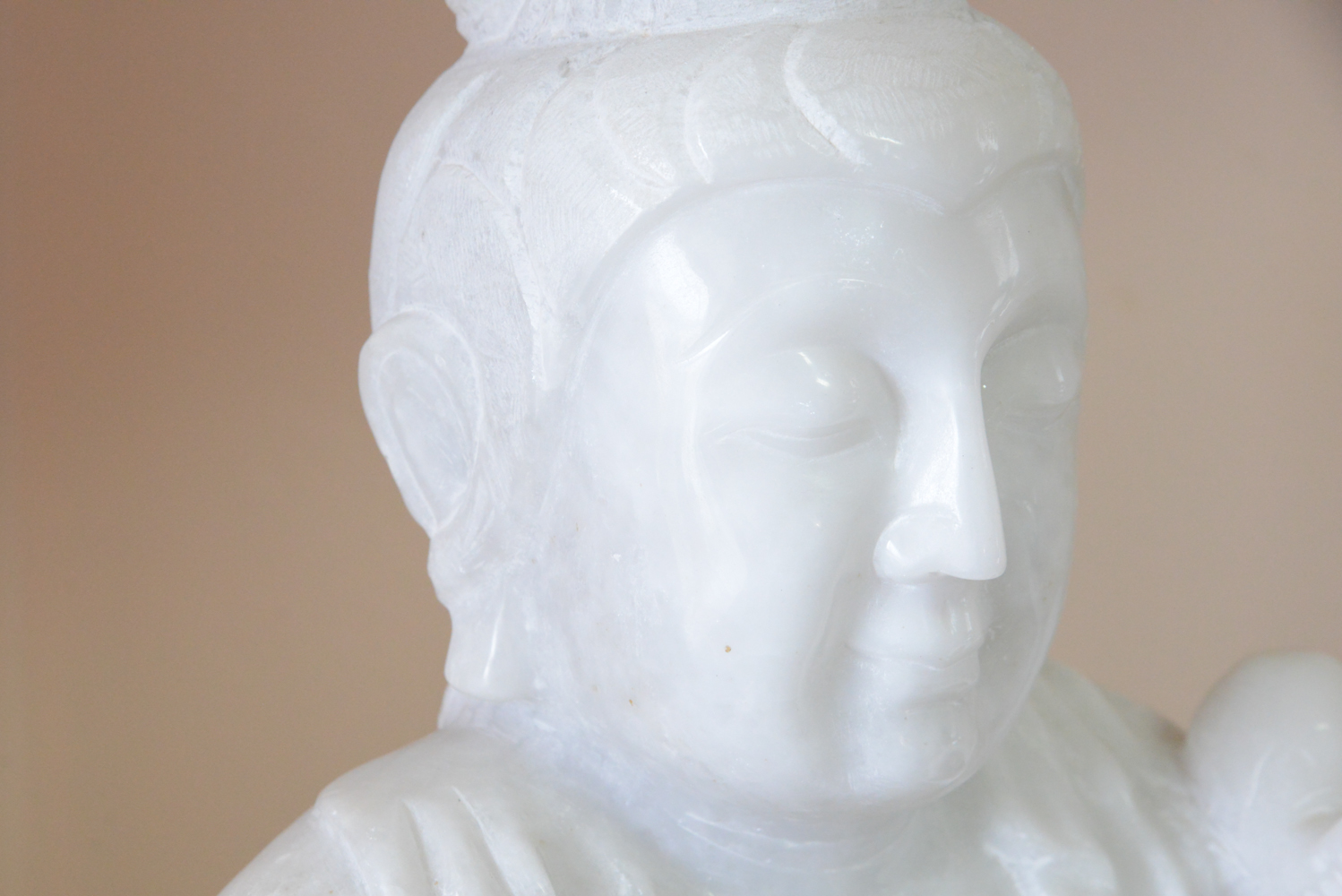 Substantial White Marble Guanyin Statue