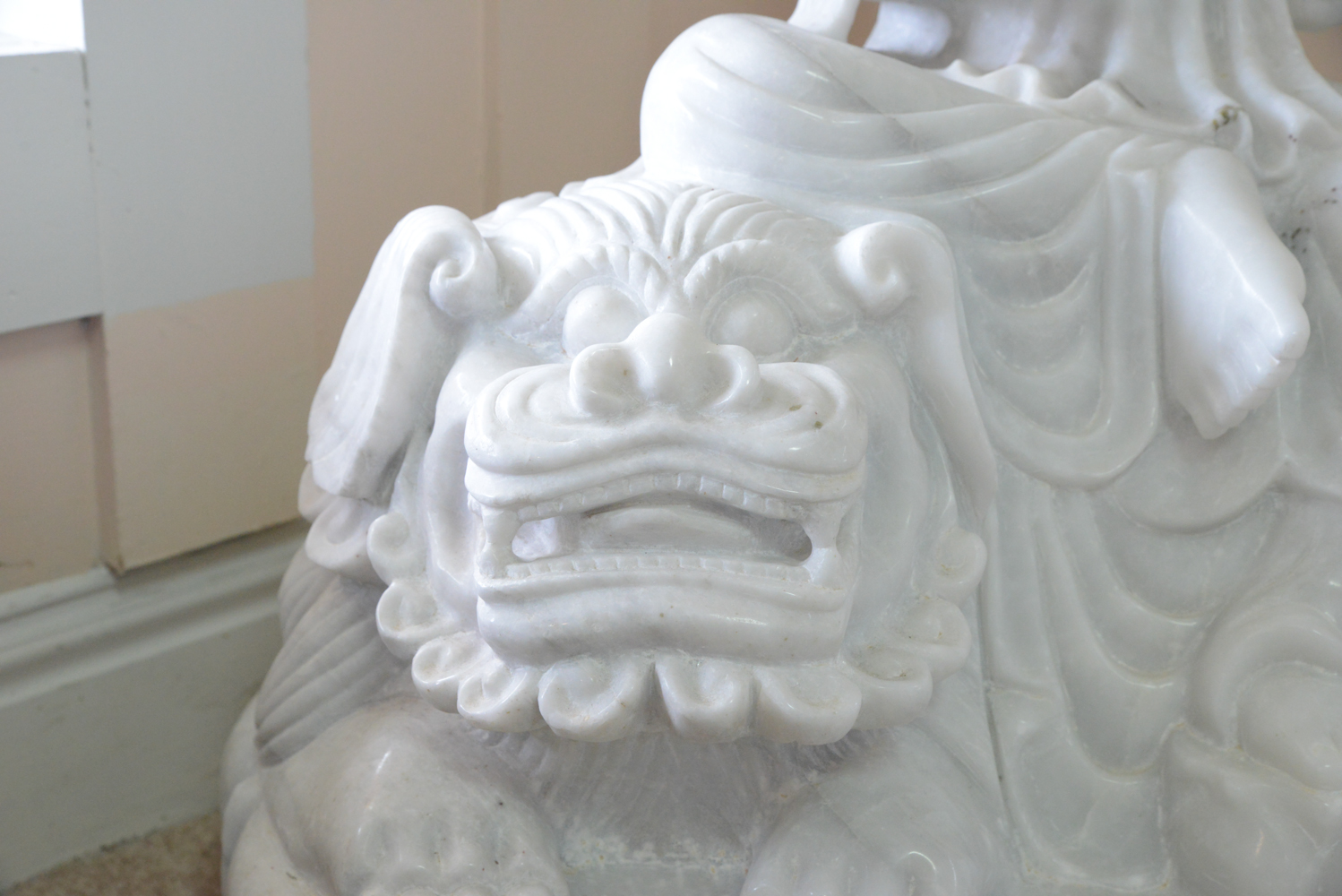 Substantial White Marble Guanyin Statue