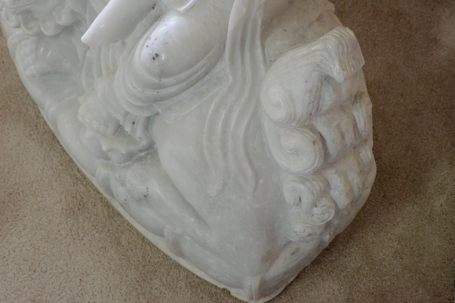 Substantial White Marble Guanyin Statue