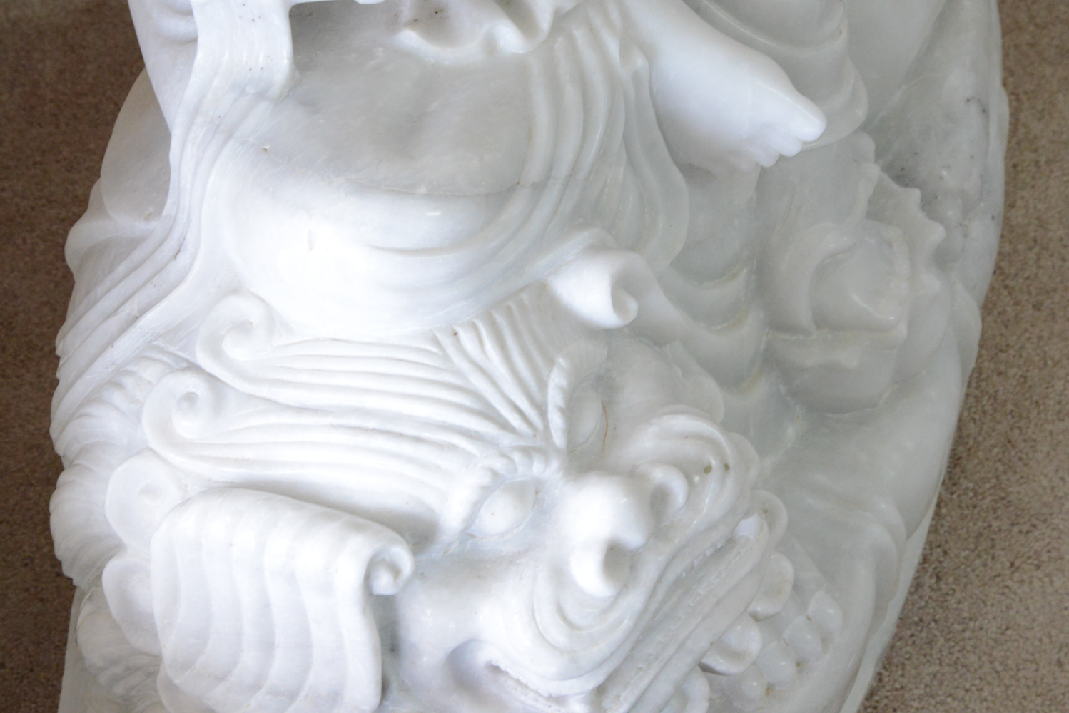 Substantial White Marble Guanyin Statue