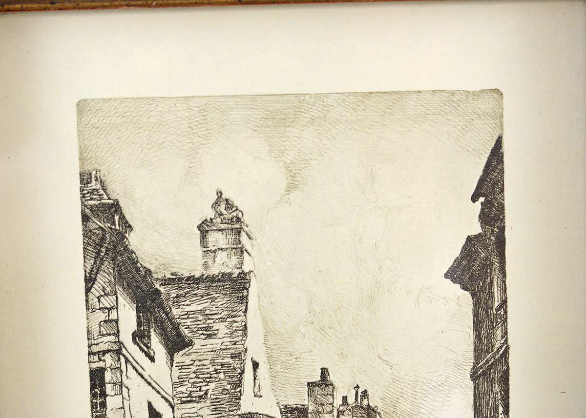 Framed Nollet Off Set Lithograph of "Paris Rue des Francs Bourgeois"