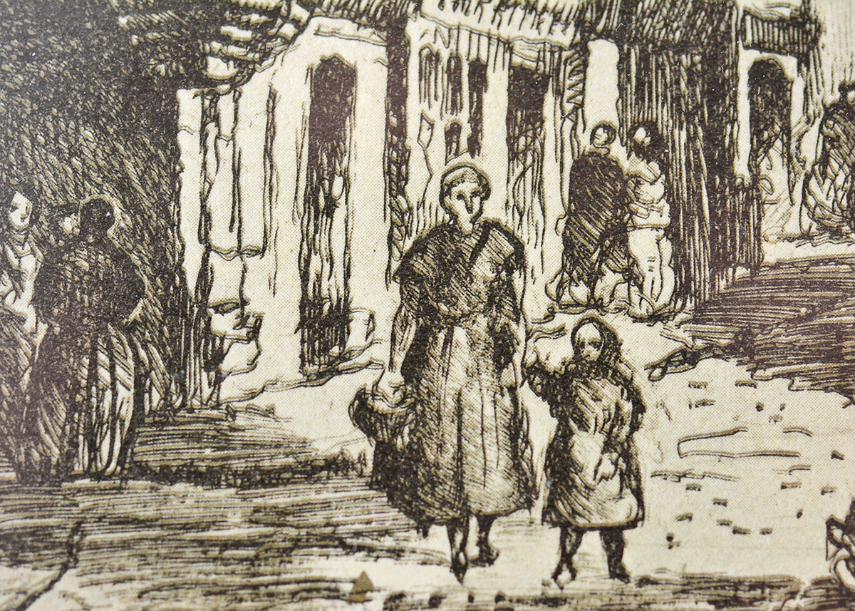 Framed Nollet Off Set Lithograph of "Paris Rue des Francs Bourgeois"