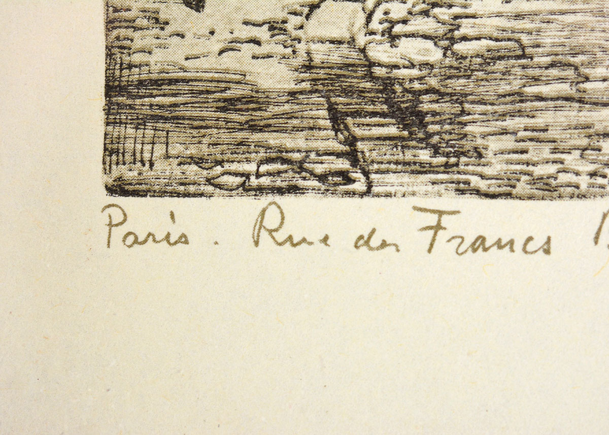 Framed Nollet Off Set Lithograph of "Paris Rue des Francs Bourgeois"