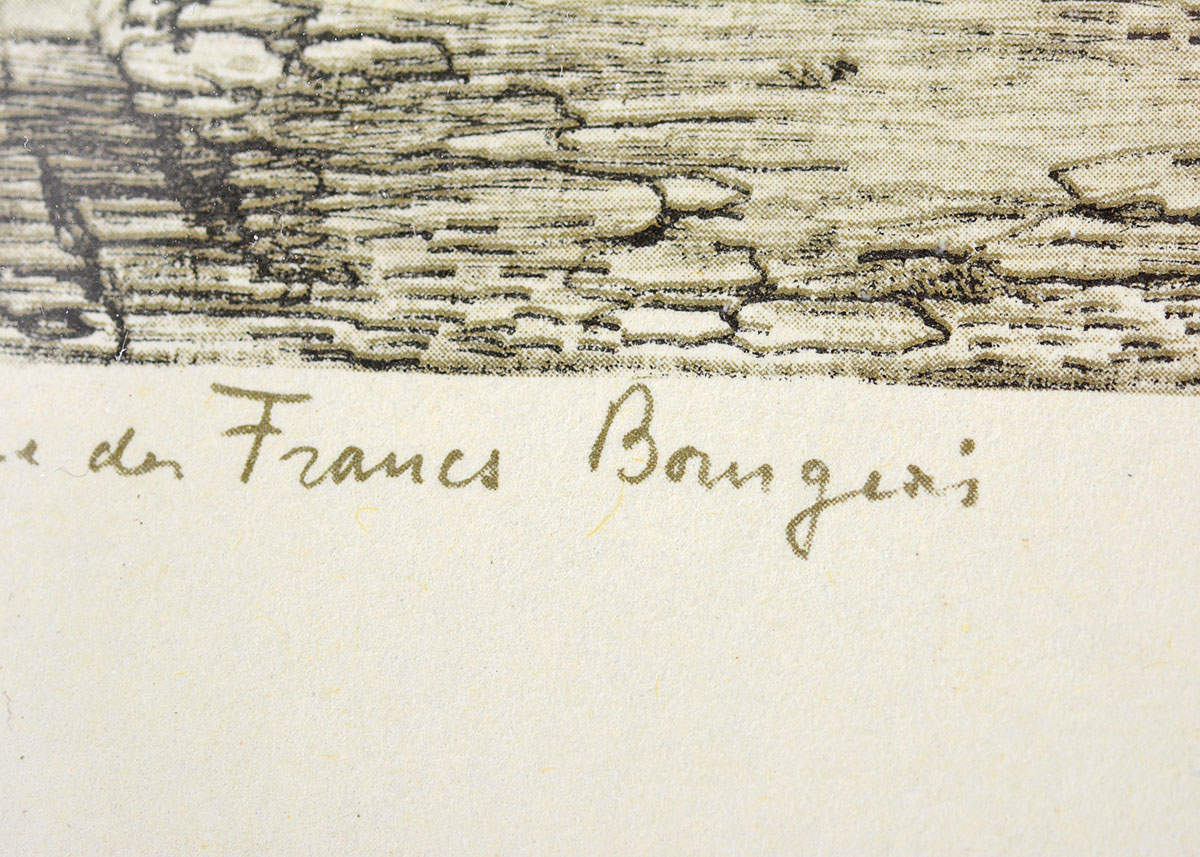 Framed Nollet Off Set Lithograph of "Paris Rue des Francs Bourgeois"