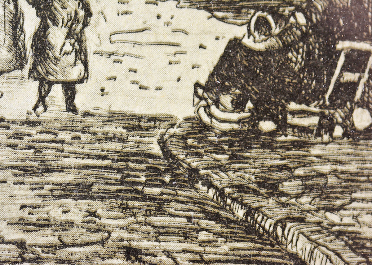 Framed Nollet Off Set Lithograph of "Paris Rue des Francs Bourgeois"