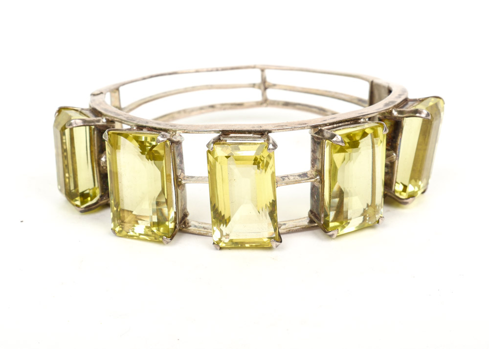 Silver Tone Bracelet with Considerable Quartz Stones