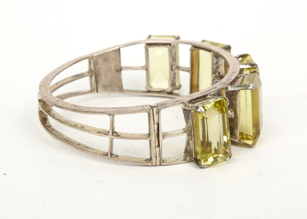 Silver Tone Bracelet with Considerable Quartz Stones