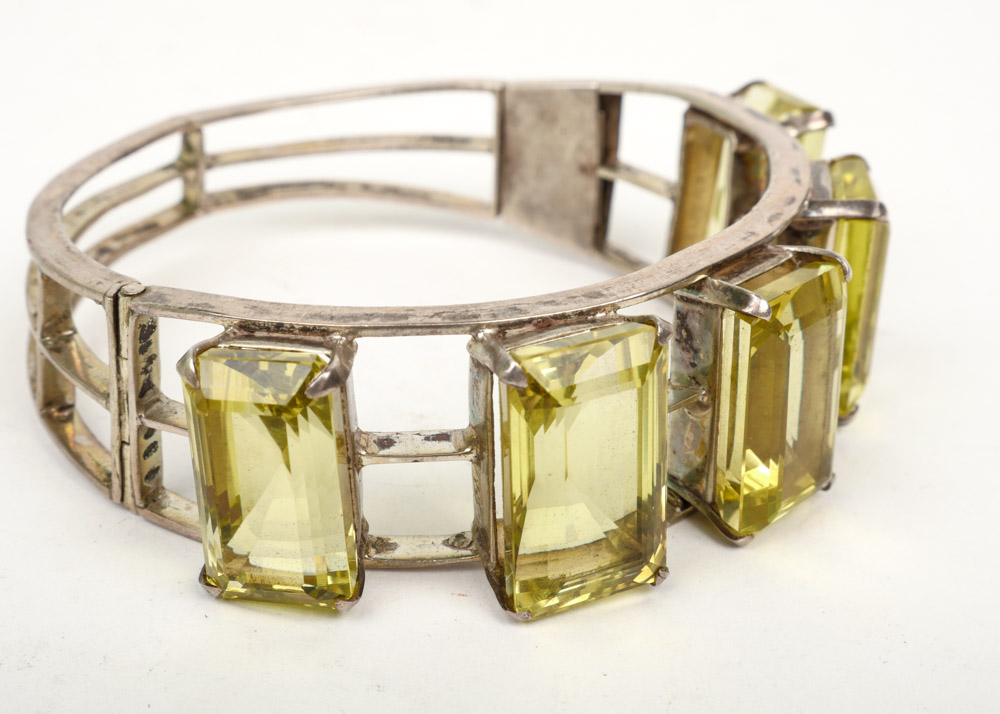 Silver Tone Bracelet with Considerable Quartz Stones