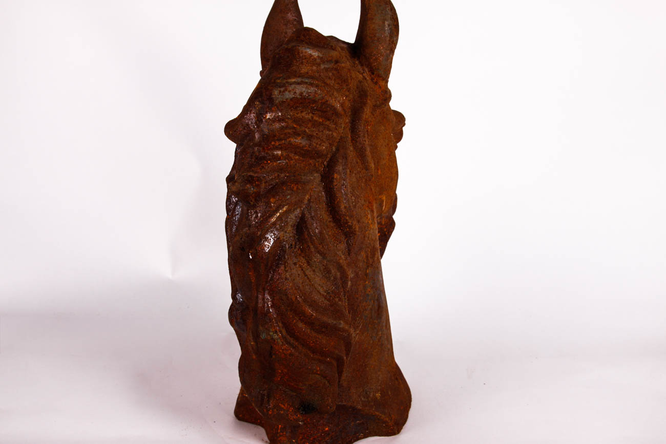 Weathered Cast Iron Horse Head Statue