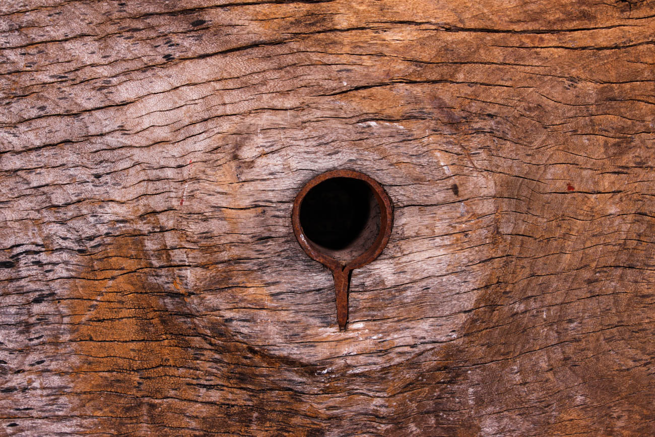 Antique Solid Wood Cart Wheel on Metal Stand