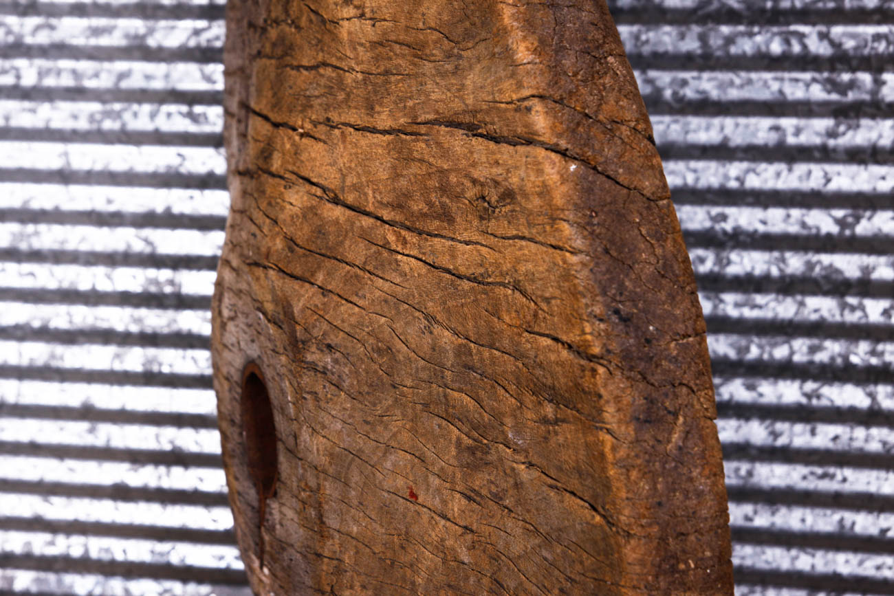 Antique Solid Wood Cart Wheel on Metal Stand