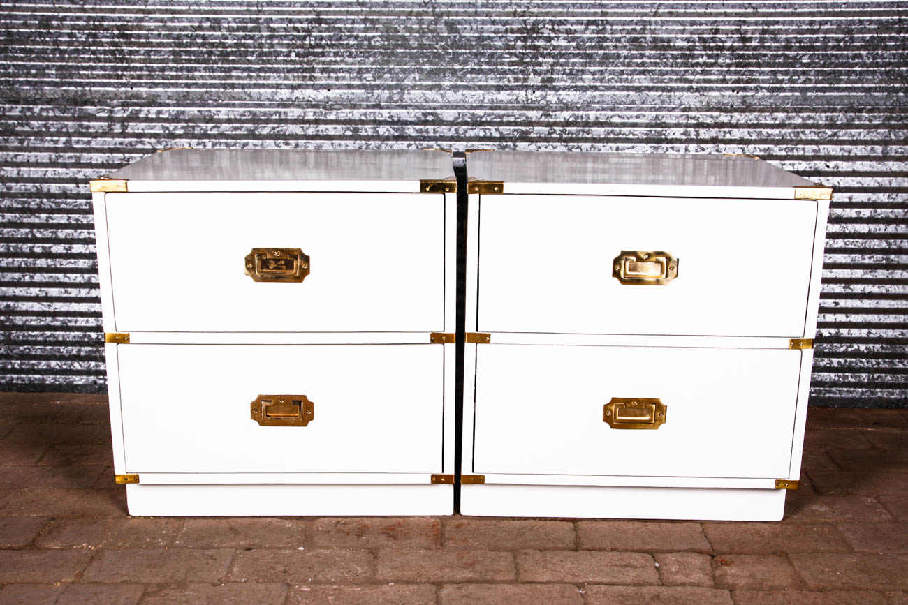 Campaign Style Night Stands with Brass Fixtures