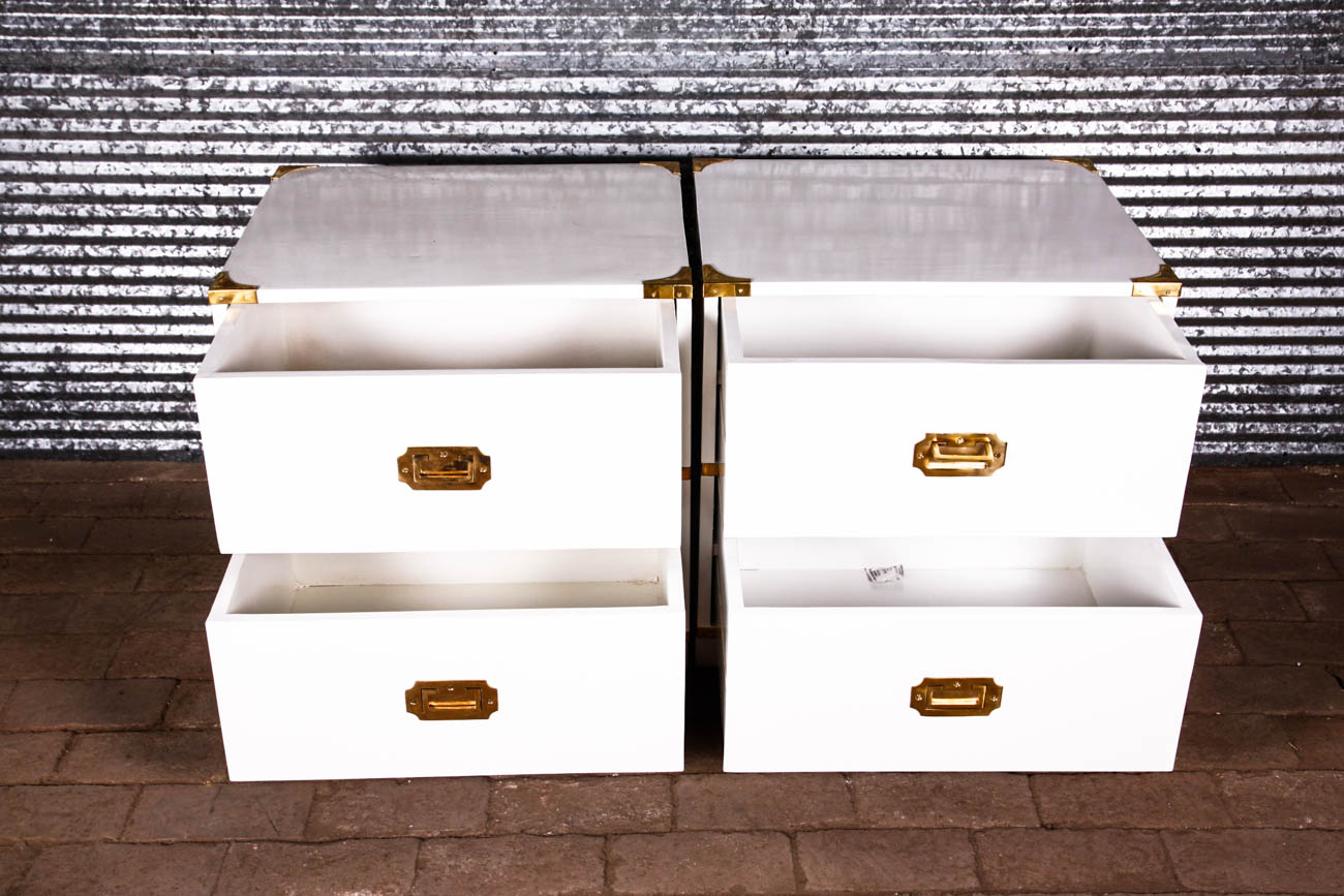 Campaign Style Night Stands with Brass Fixtures