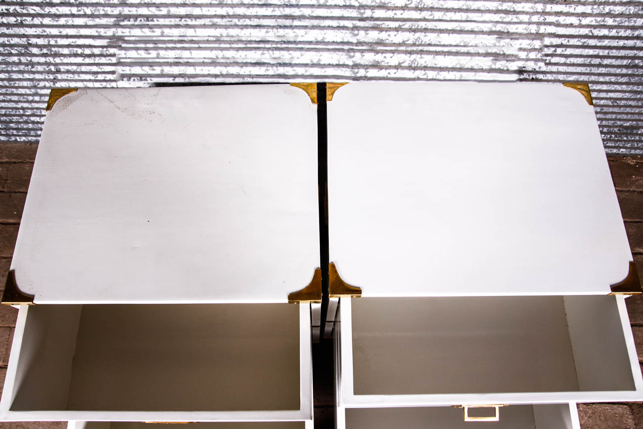 Campaign Style Night Stands with Brass Fixtures