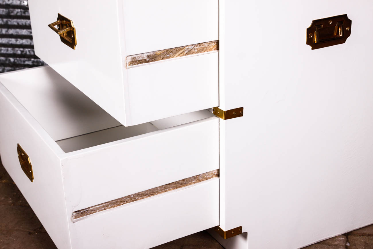 Campaign Style Night Stands with Brass Fixtures