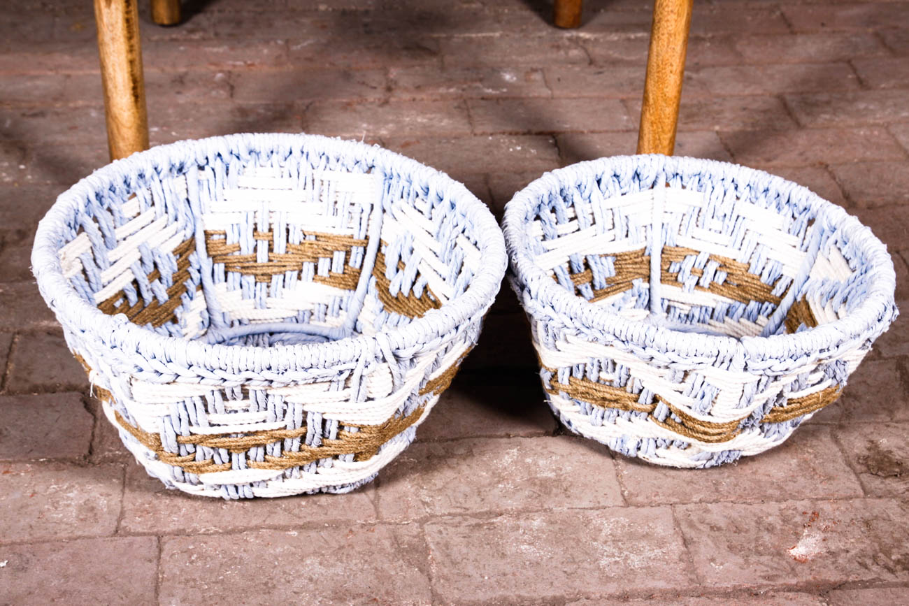 Rustic Pine Arm Chair with Woven Seat and Ottoman