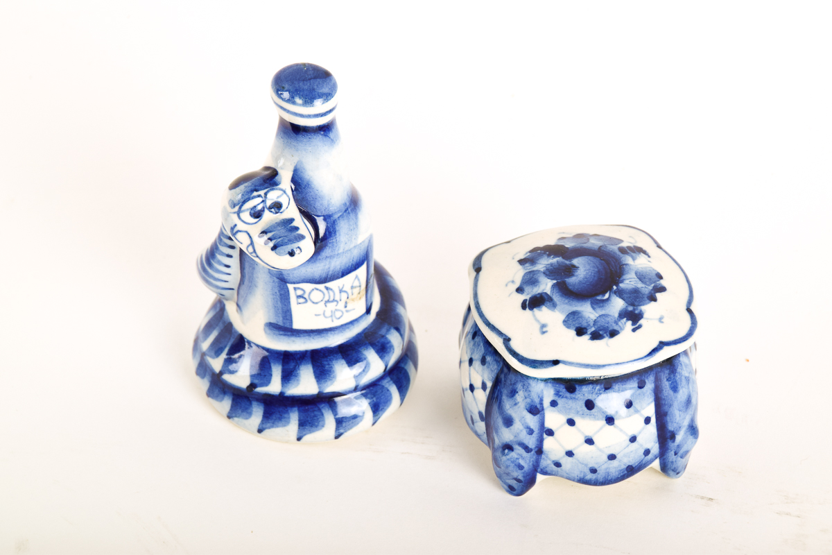 Gzhel Russian Blue and White Porcelain Animal Figurines