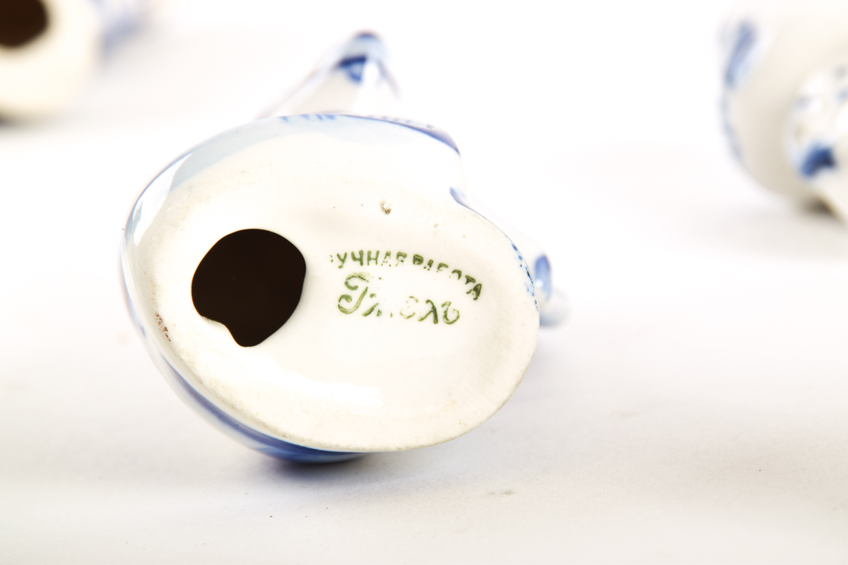 Gzhel Russian Blue and White Porcelain Animal Figurines