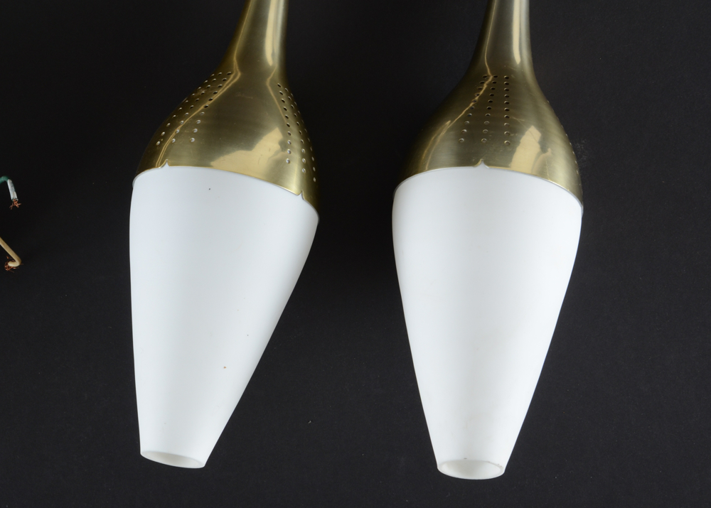 Pair of Brass and Opaline Hanging Lamps